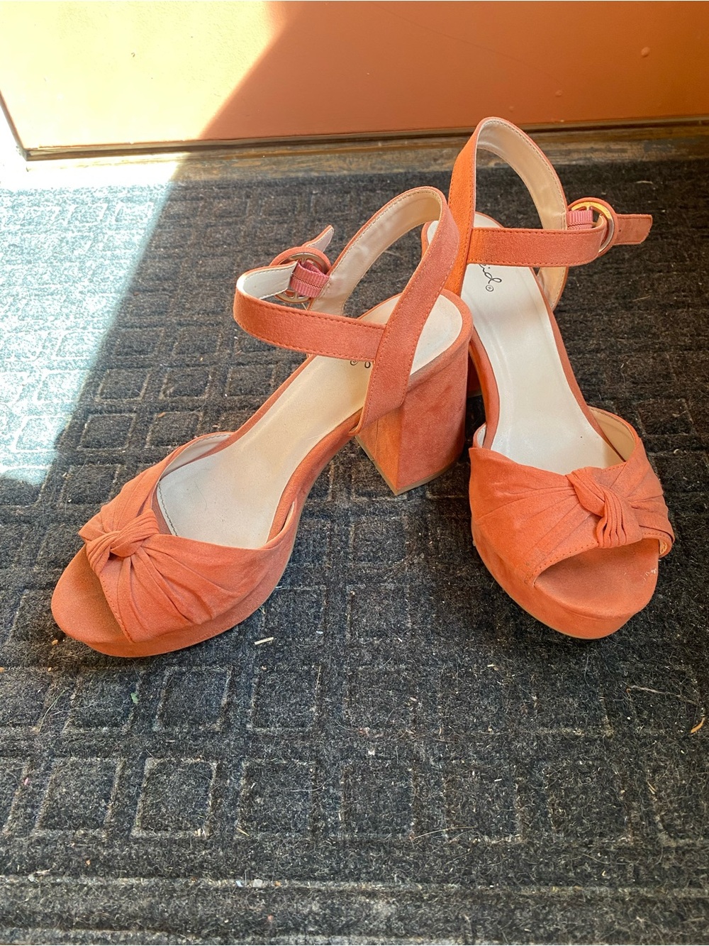 Women's Orange Knotted Block Heel Sandals